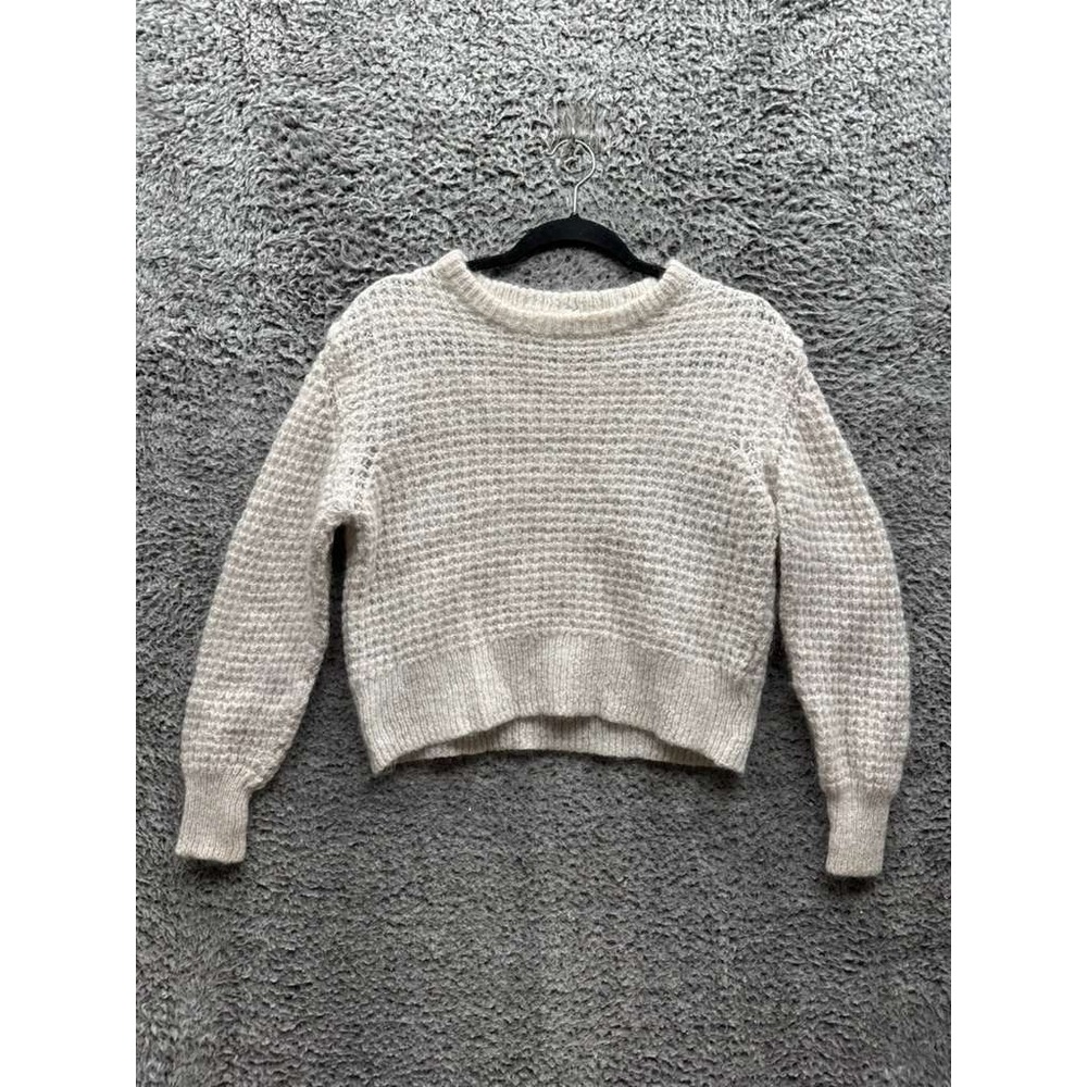Filippa K Mohair-Wool Waffle Knit Pullover Crop Sweater Off-White Womens‎ Size M